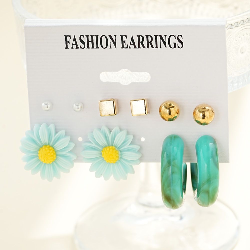 Fashionable accessory set: petal earrings and exaggerated colorful stud earrings set