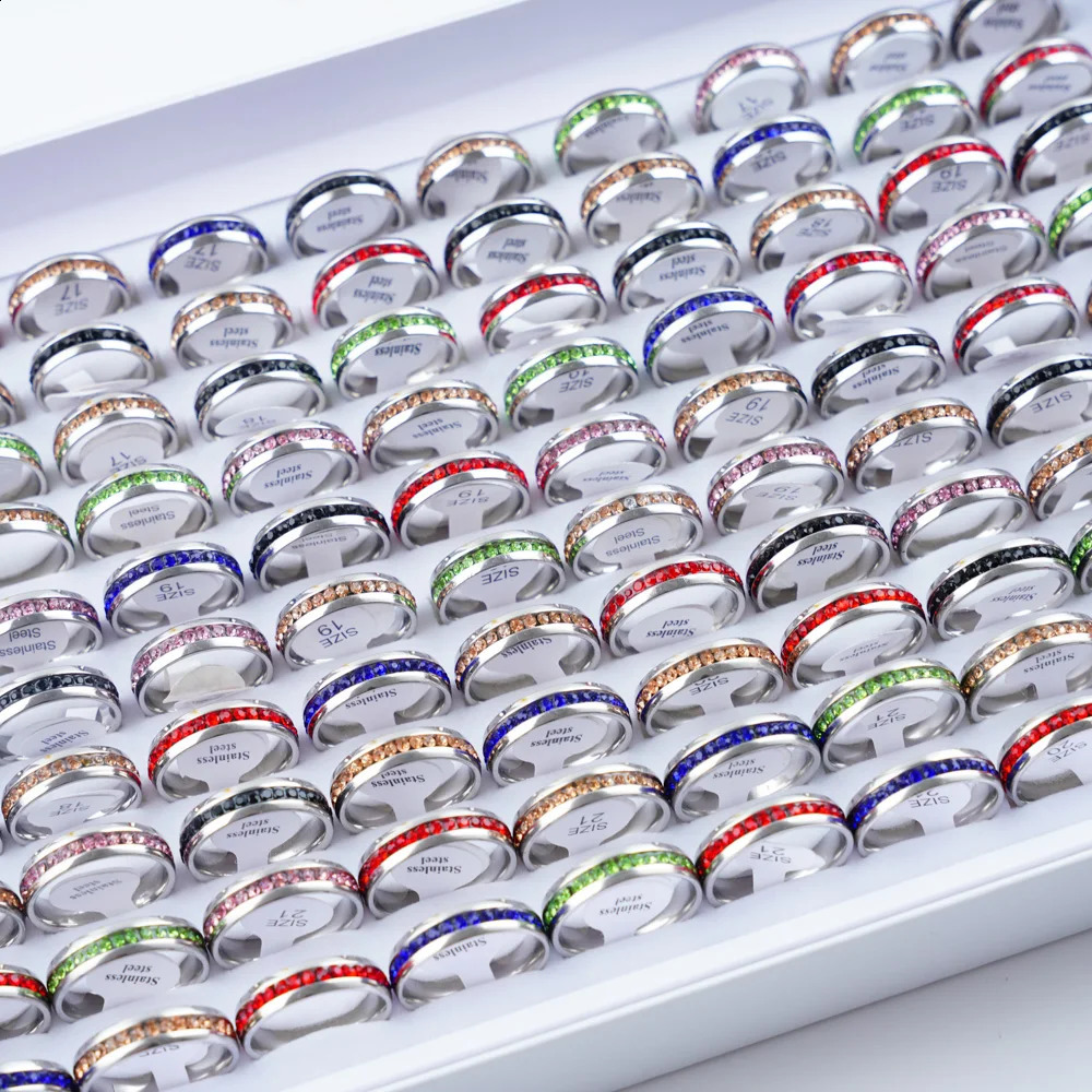 36pcs/Lot Multicolor Rhinestone Stainless Steel Silver Gold Color Rings For Women Men Mix Style Fashion Wedding Jewelry Party 250807