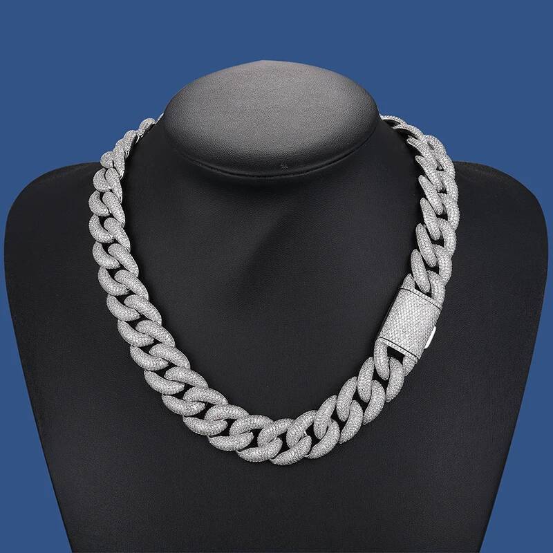 925 Sterling Silver Fine 20mm Moissnaite Chain Necklace for Men Luxury Miami Cuban Chain Party Jewelry Holiday Gift Fine Jewelry