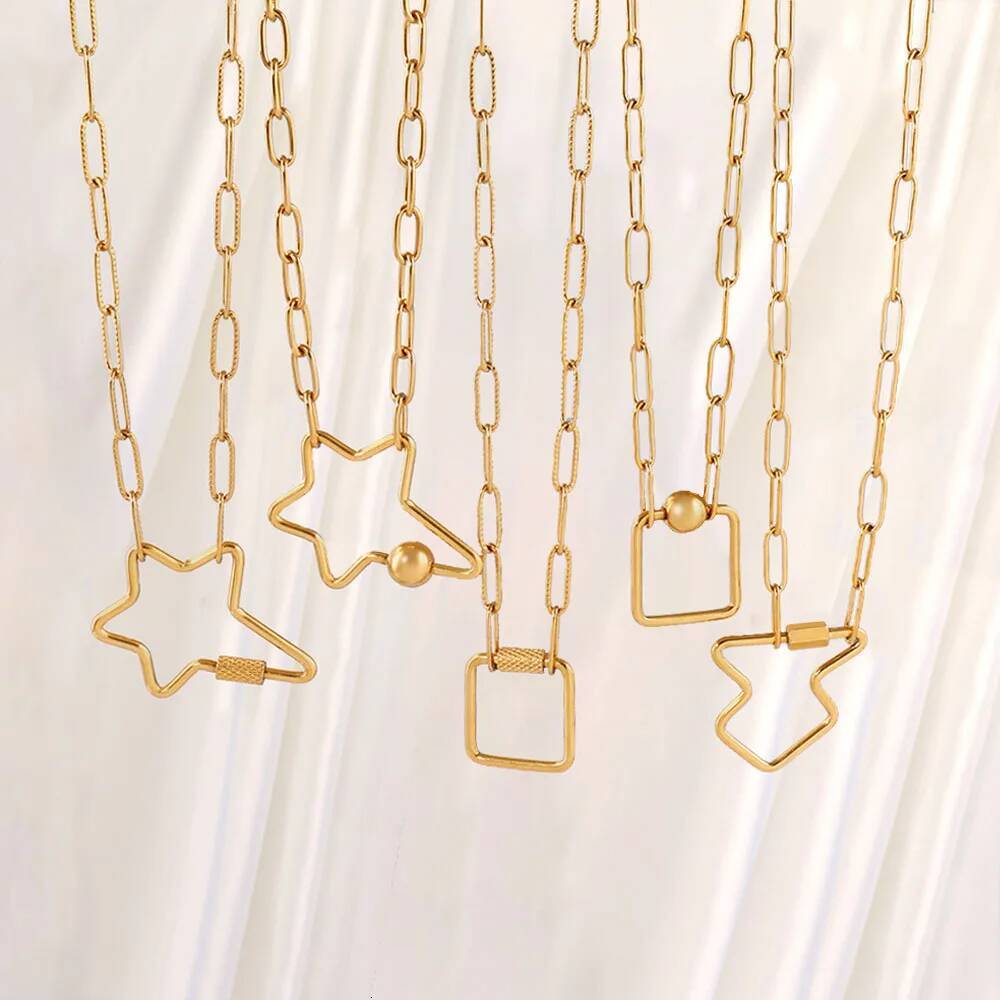 316 Stainless Steel Key Lock Fatima Charm Carabiner Clasp For Women Men Clover Moon Heart Pendant Necklace Jewelry Gift Jewelry for Women