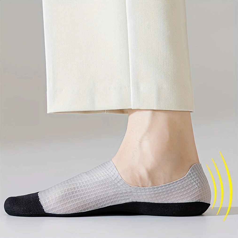 3Pairs Mens Invisible Socks Thin Breathable Comfortable High Quality Waffle Pattern Boat Sock Sweatabsorbing Casual Mesh Sox 250805