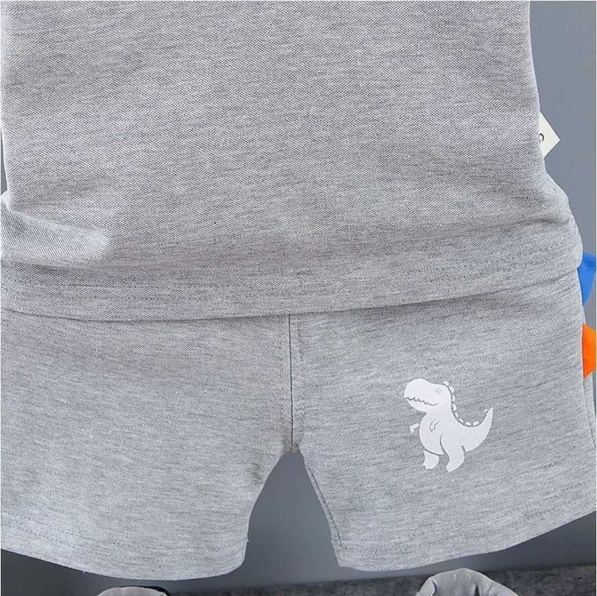Infant Baby Boy Sets Summer Clothing Casual Sport Suit Polo Shirt + Shorts 2-Piece Set Boys Kids Gray Dinosaur Print Tracksuit Z250811