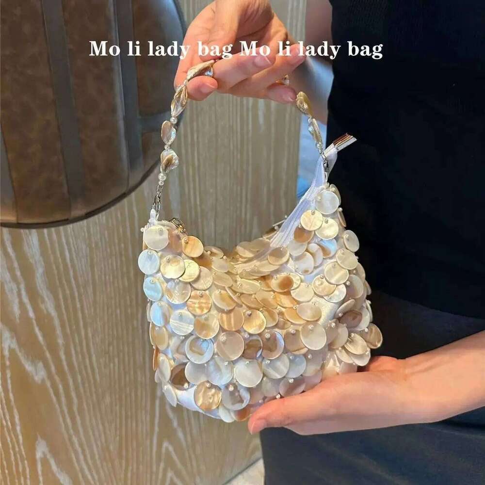 Sequin Internal Chain Shell Handmade Purse Tote Handbag Hobo Evening New Designer Woven Shoulder Bag for Women