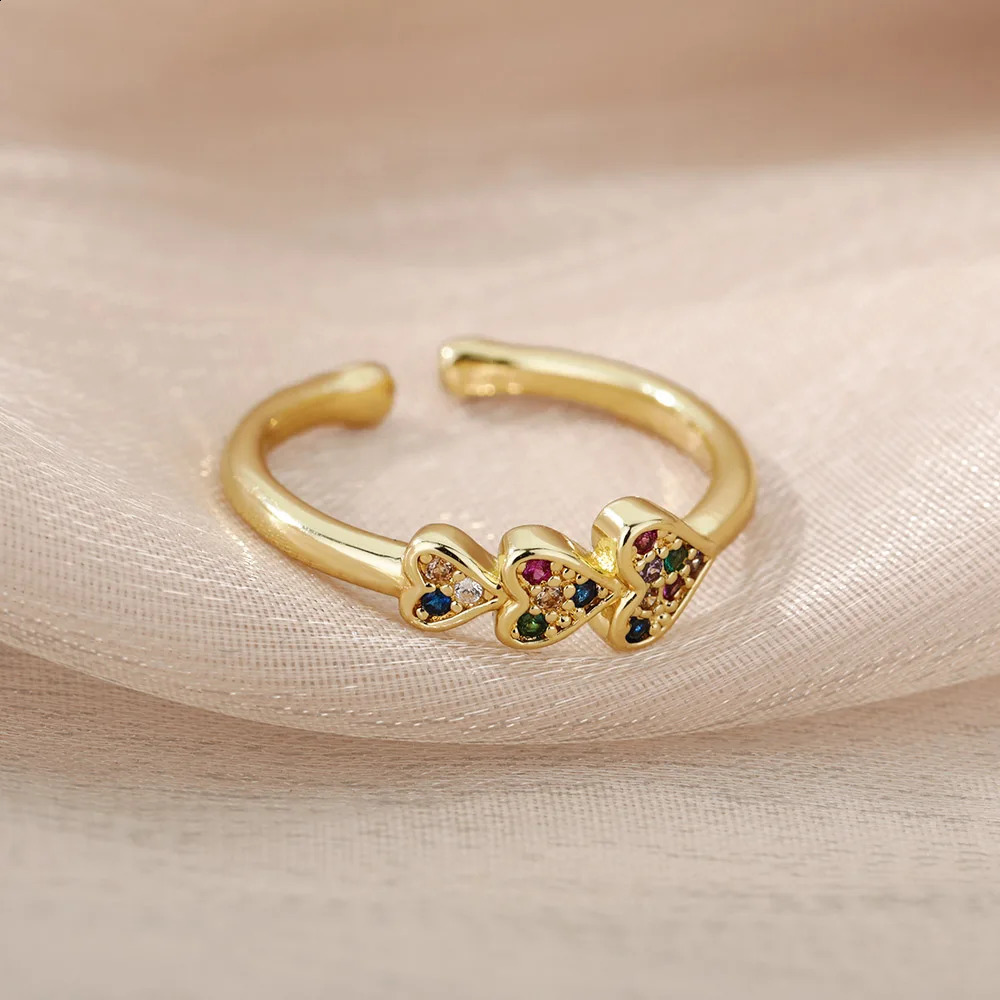 Heart Zircon Rings for Women Open Adjustable Stainless Steel Ring Gold Color Romantic Wedding Couple Aesthetic Jewelry anillos 250805
