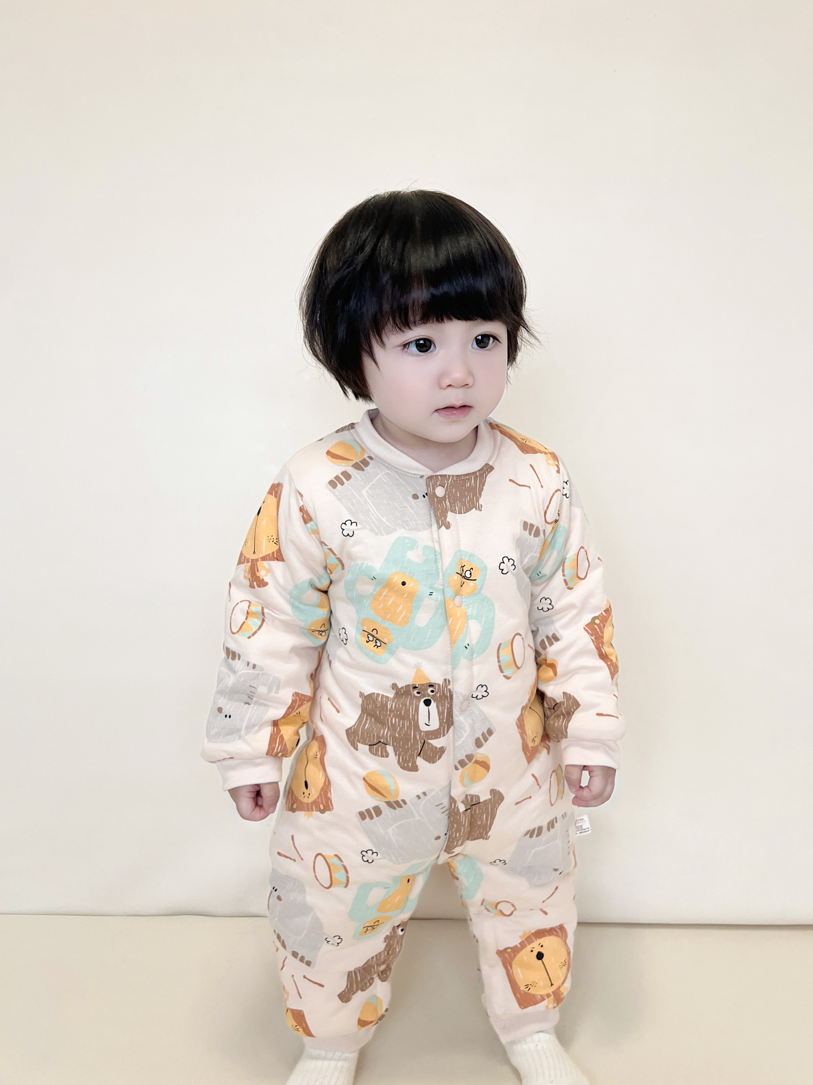 Baby Winter-Themed Triple Layer Cotton Onesie for Comfortable Warmth