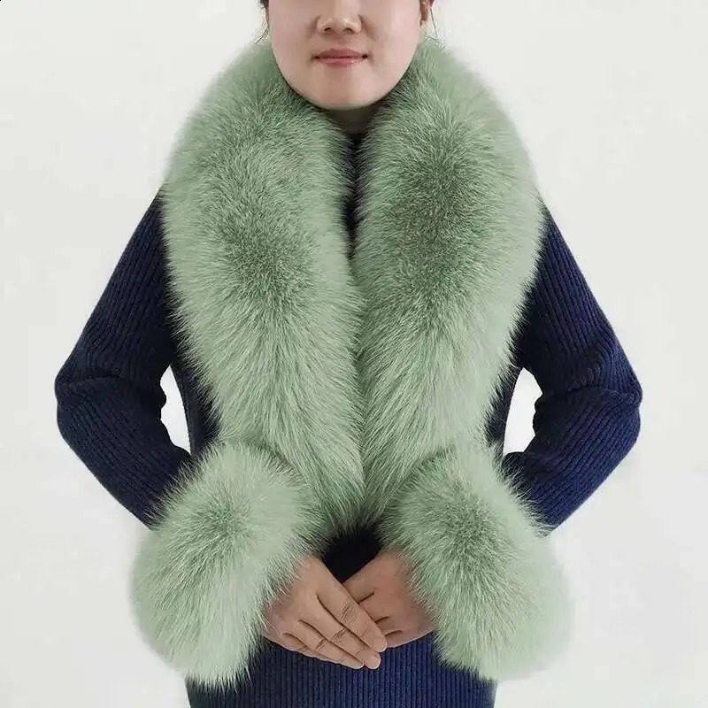 Winter Genuine Fox Fur Scarf Scarves Cuff Set Women Wraps Neck Warmer Furry Shawl Female Coat Fluffy Fur Collar Arm Cover 250808