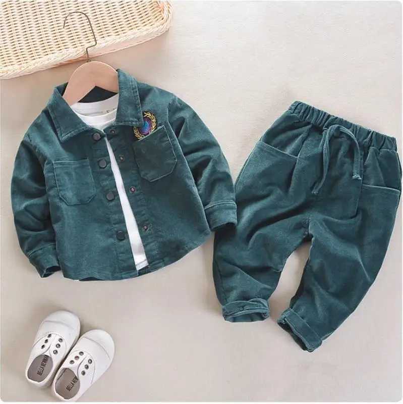 Childrens Set 2024 New Spring Autumn Boys Girls Korean Edition Fashion Corduroy Solid Color Polo Shirt+Pants Sports Set 0-4Y Z250811