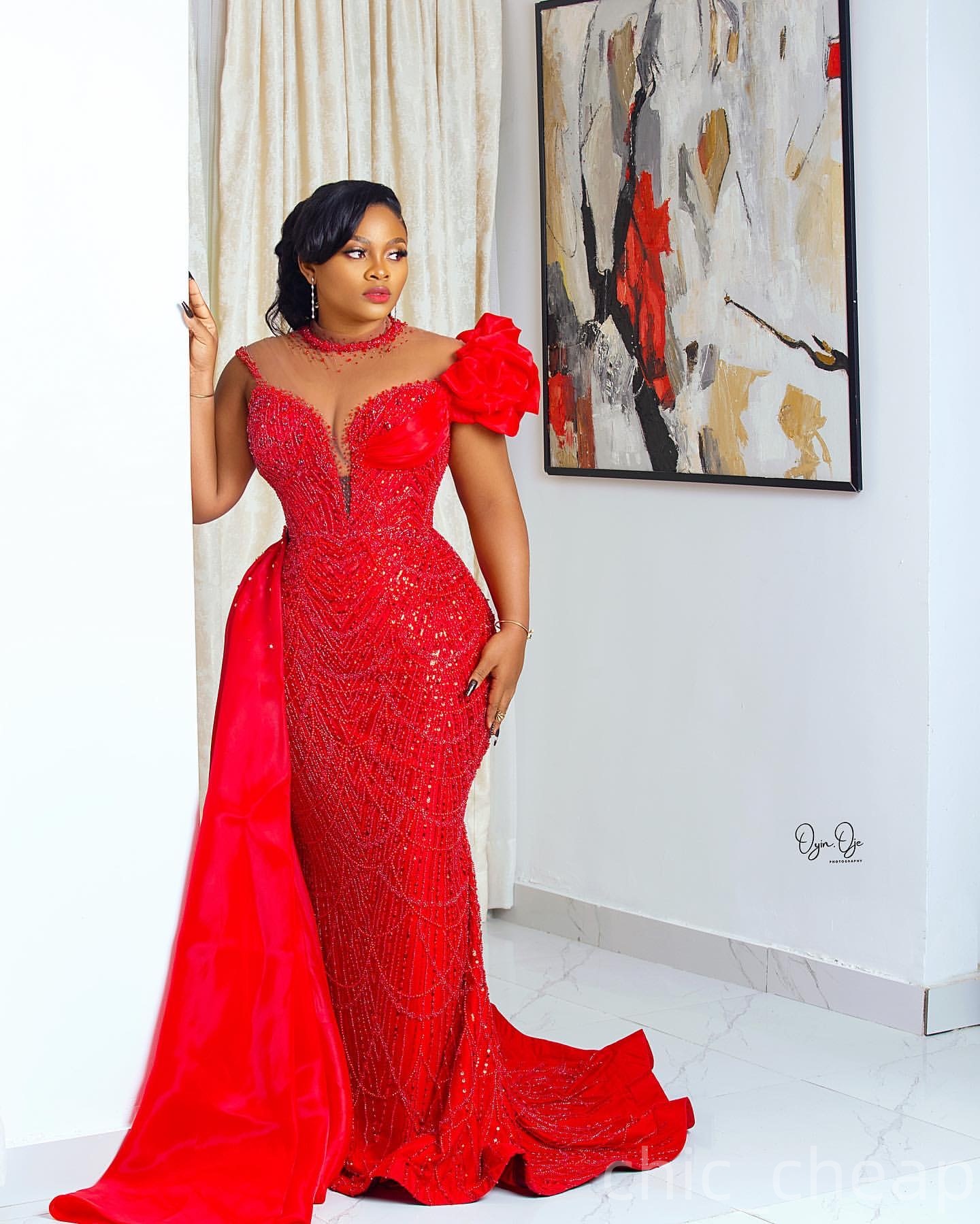 Red Mermaid Prom Dresses 2025 Sheer Neck Beaded Sequined Crystals Evening Formal Party Second Birthday Engagement Gowns Plus Size Dress For Special Oc