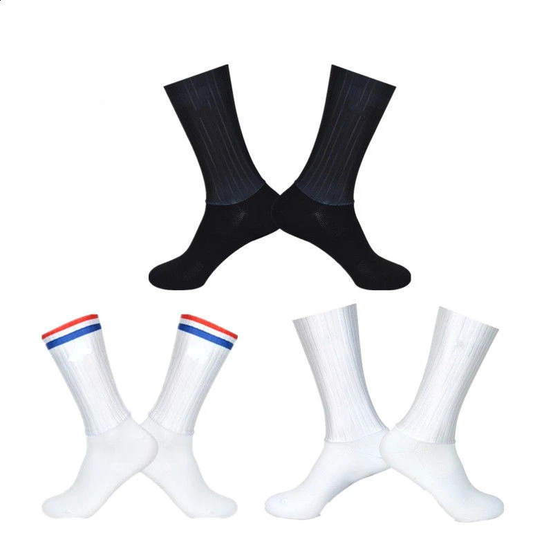 Anti Slip Silicone Summer Aero Socks Whiteline Cycling Men Bicycle Sport Running Bike Calcetines Ciclismo 250805