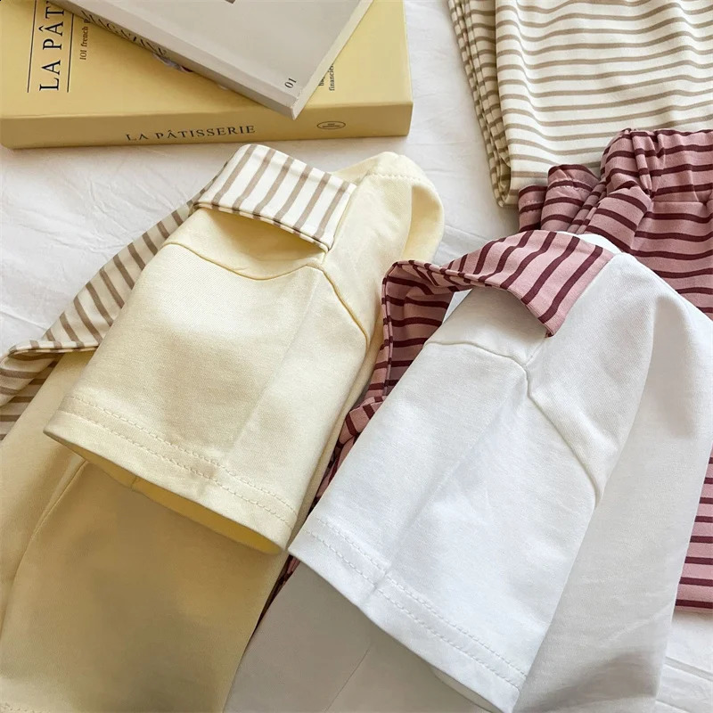 Girls Suit Summer Short-sleeved T-shirt With Stripes ShawlsPants 2Pcs Outfits Kids Casual Clothes Childrens Fashion Sets 1-12Y 250811