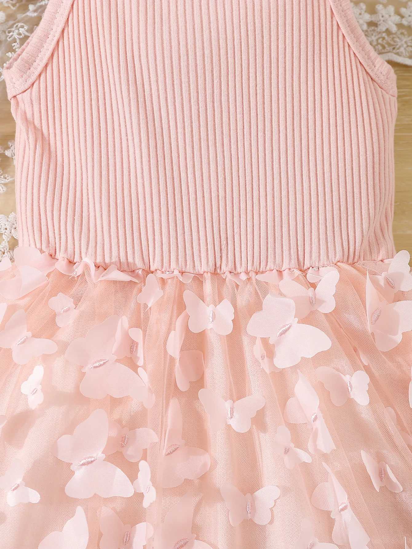 Summer Toddler Kids Girls Clothes Babys Butterfly Decor Mesh Splicing Cami Dress Elegant Sleeveless Princess Dress W250811