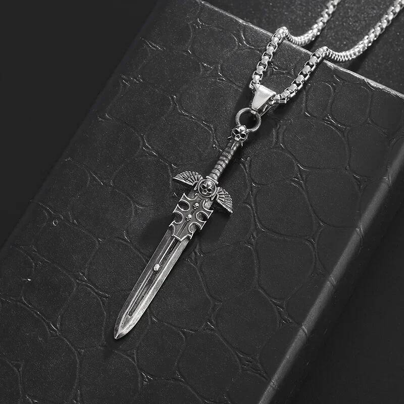 Vintage Ancient Mysterious Skeleton Sword Pendant Necklace for Men Fashionable Personalized Punk Jewelry Accessories Party Gifts
