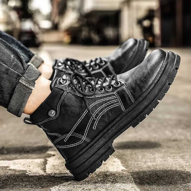 2025 Autumn Winter Elegant Mens White Boots Platform Comfortable Ankle Boots for Men Casual Leather Work Shoes Boots Man Botine W250811