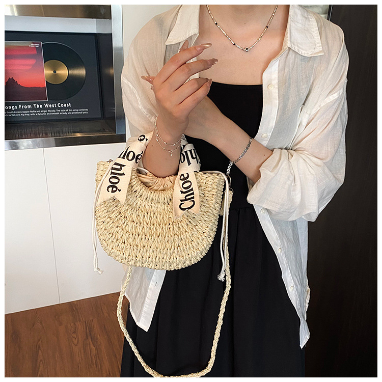 2025 New Design Woven Bag for Women - Fashionable Lettered Straps - Handheld Woven Shoulder Bag for Beach Vacation and Sand Beach Use