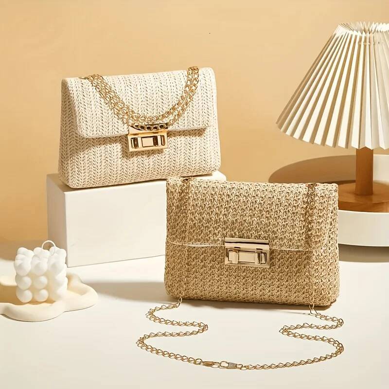Autumn New Elegant Woven Grass Woven Shoulder Bag Women's Crossbody Bag Fashionable French Lazy Style Women's Shoulder Bag Autumn New Design