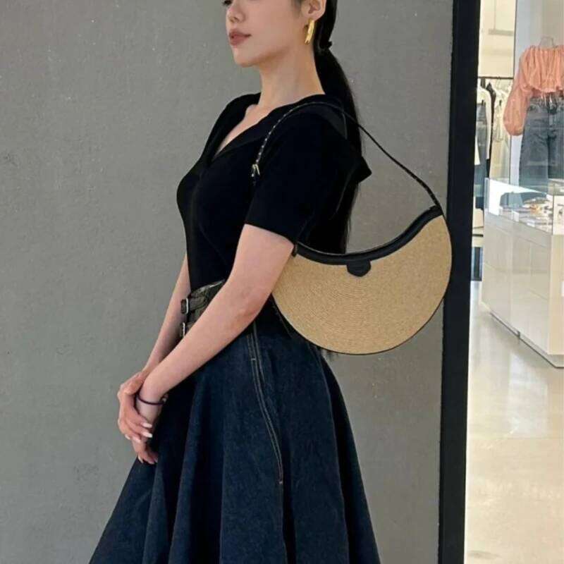 2025 Spring and Summer Genuine Leather Braided Crescent Shaped Shoulder Underarm Crossbody Bag