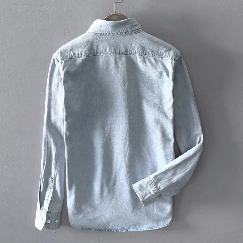 100% Cotton Autumn Long-sleeved Denim Shirt Men Fashion Casual High Street Male Clothes Top Classic Light Blue Black Gray 250811