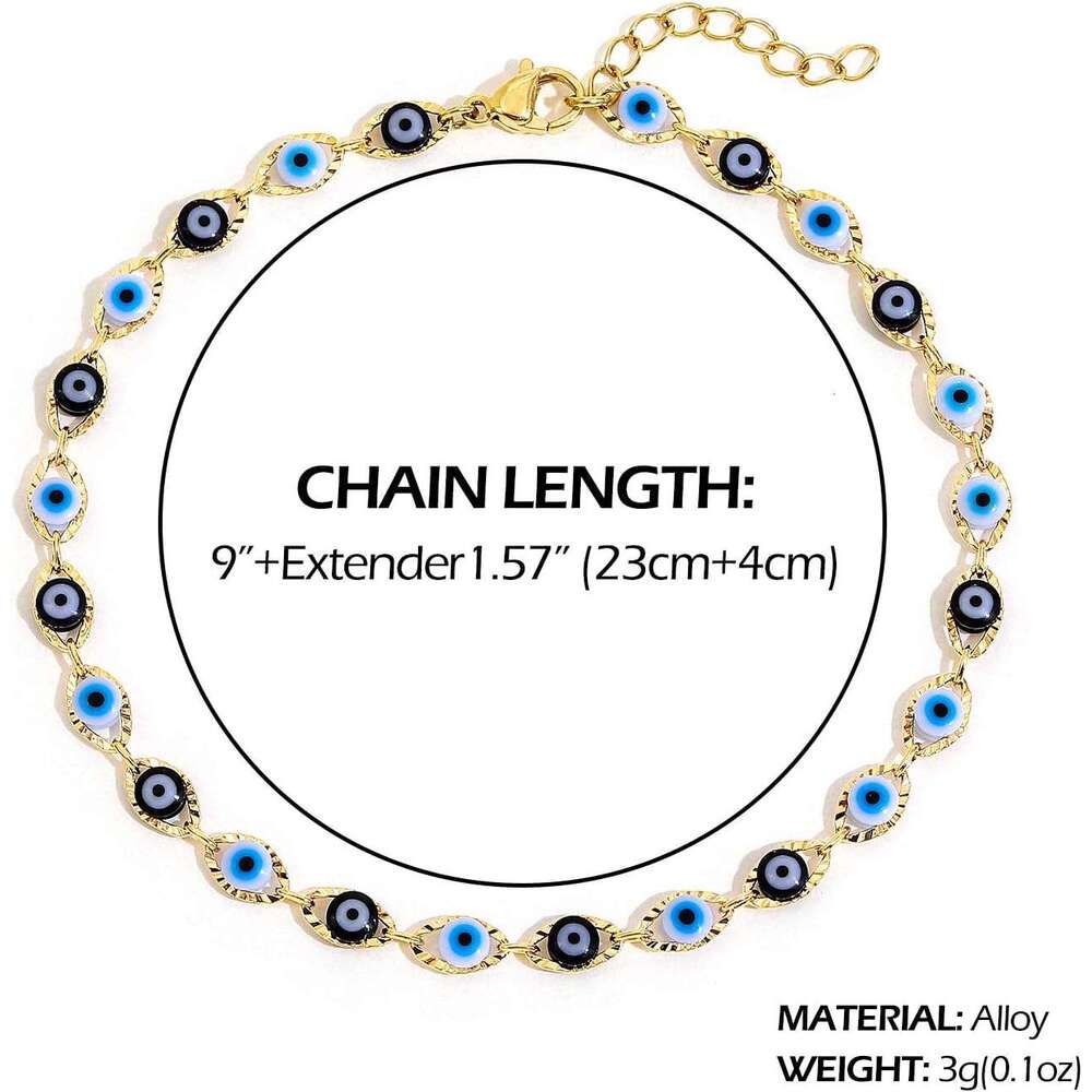 Evil Eye Beaded Women, 14K Gold Plated Bracelet Jewelry Beach Beads Anklet Set Ankle Bracelets for Women
