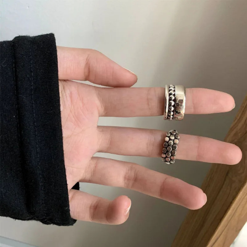 VENTFILLE 925 Sterling Silver Geometric Multilayer Round Bead Ring Female Fashion Punk Temperament Prevent Allergy Charm Jewelry 250805