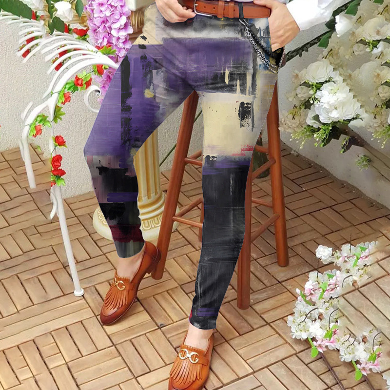 Men's long pants mid-waist casual pants 3D printed slim-fitting pants men's straight-leg pants S-3XL