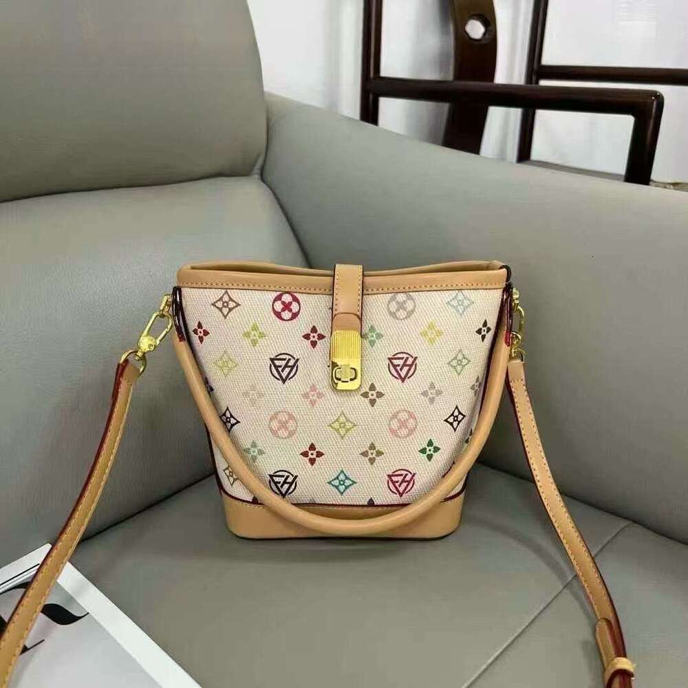 DHessentials 2025 Trendy White Printed Bucket Bag - Fashionable PVC Shoulder Crossbody Purse for Women, Medium Size (600g)
