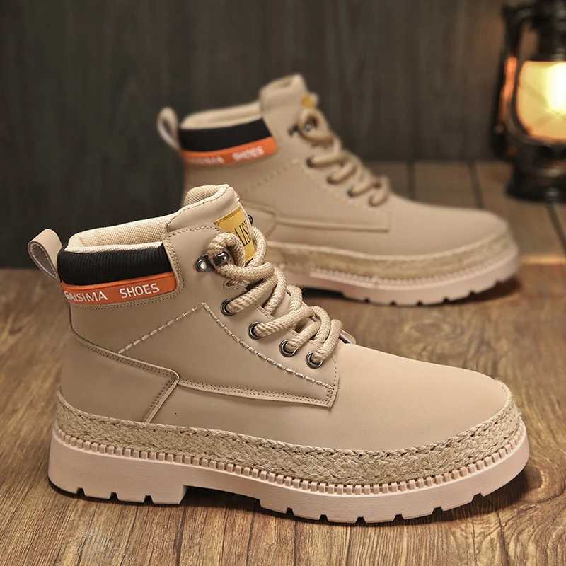 2024 Comfort Platform Boots for Men Trendy High Top Leather Boots Men Casual Hiking Shoes Autumn Fashion Yellow Work Boots Men W250811