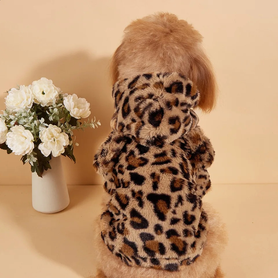 Pet Hoodie For Small Medium Dogs Leopard Dog Hoodie With Ears Plush Dog Clothes Pet Apparel 250806