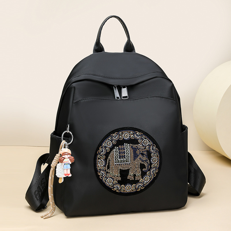 Rhinestone Lucky Elephant for Women 2025 New Simple Lightweight Oxford Cloth Backpack Student School Bag Trendy ddmymoon