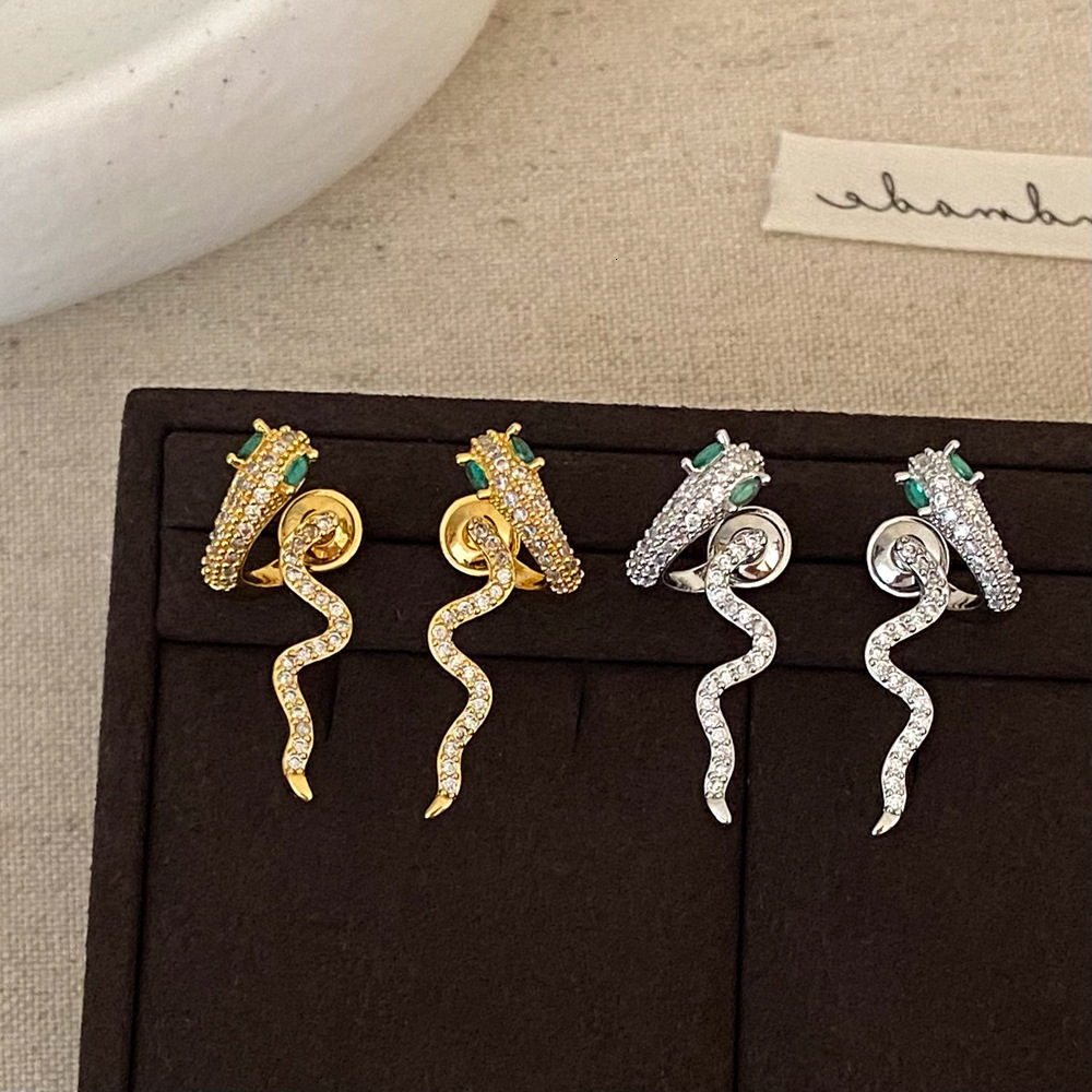 Free Shipping Designer Fashion Accessories Simple Style Women's All Zirconia High-end Snake Earrings Unique Personality Luxury Jewelry