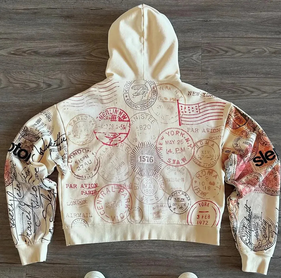 Sweatshirt Jacket Zipper Hoodie Apricot Print Letters Cartoon Fashion Multifunctional Retro Y2K High Street Mens and Womens 250808
