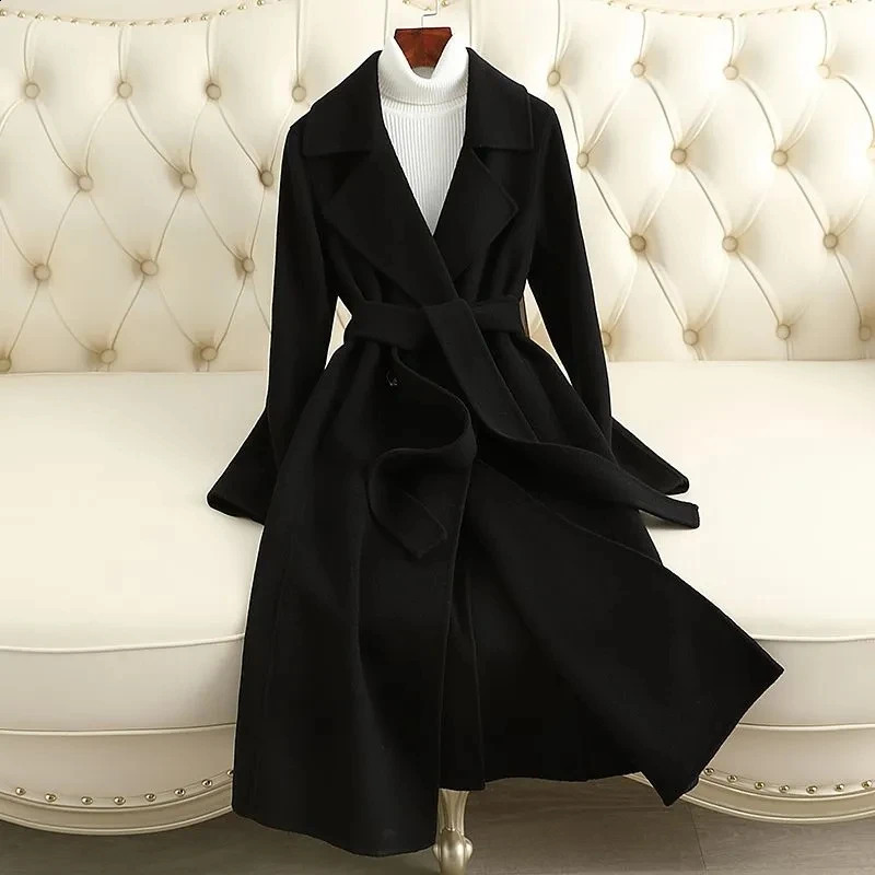 Woolen Coat 100% Wool Women Autumn Winter Fashion Cashmere Woolen Jacket Long Coat Streetwear Camel Black Outerwear Female 250805