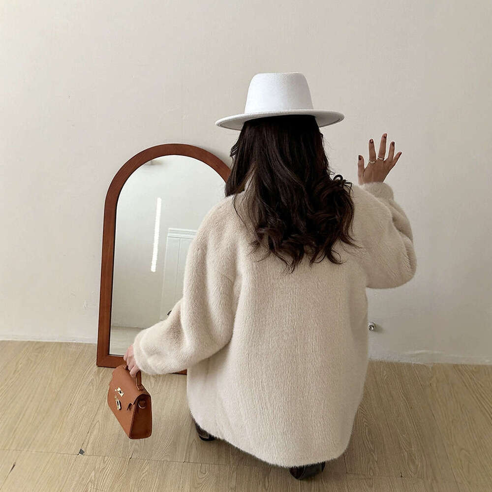 Windproof stand up collar faux fur coat, mink leather jacket, warm winter