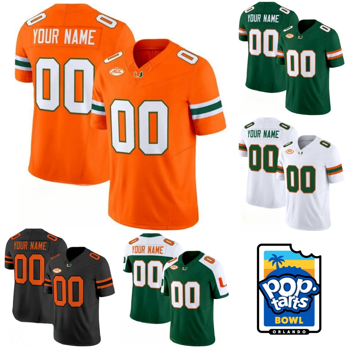 Miami Hurricanes Football Jersey PopTarts Bowl 1 Ward 6 Martinez 7 Restrepo 52 Lewis 20 Reed 21 Lyle 4 Fletcher Jr. 999898