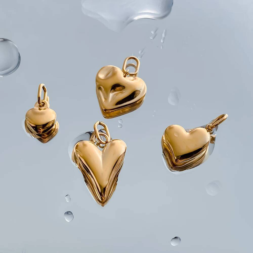 eManco New DIY Stainless Steel Stereoscopic Heart Pendant Gold-plated Women's Jewelry Charms Wholesale