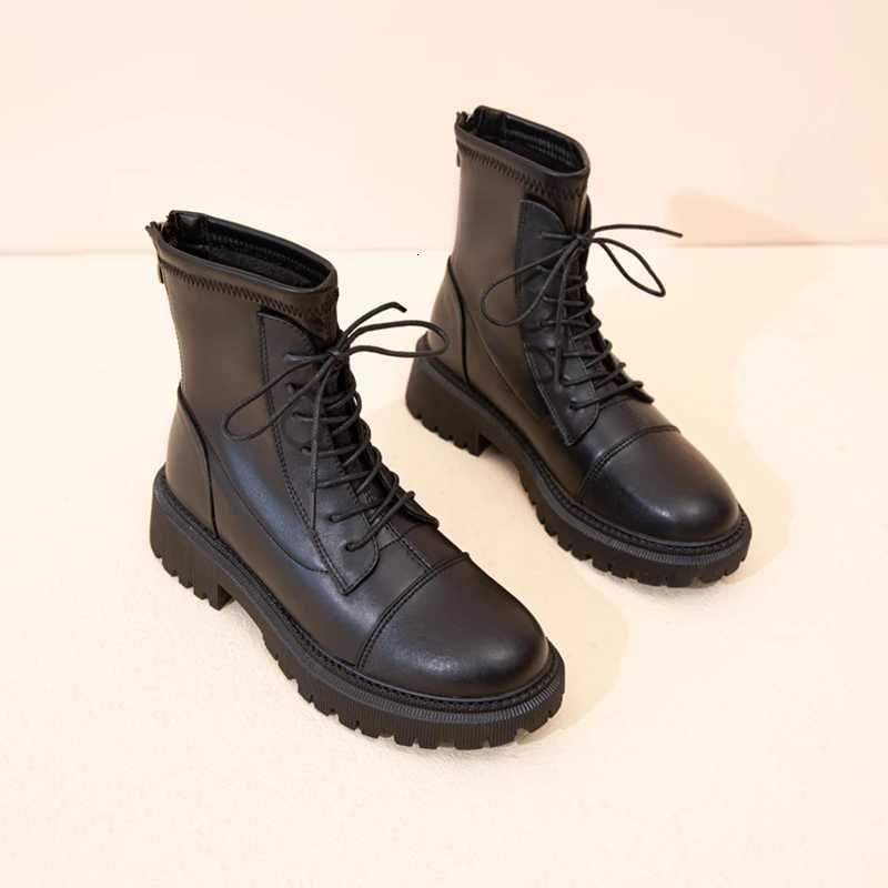 Cowhide Internal Increase Marton Boots Women British Style 2021 Thick-soled Short Boots Genuine Leather Ladies Ankle Boots W250811