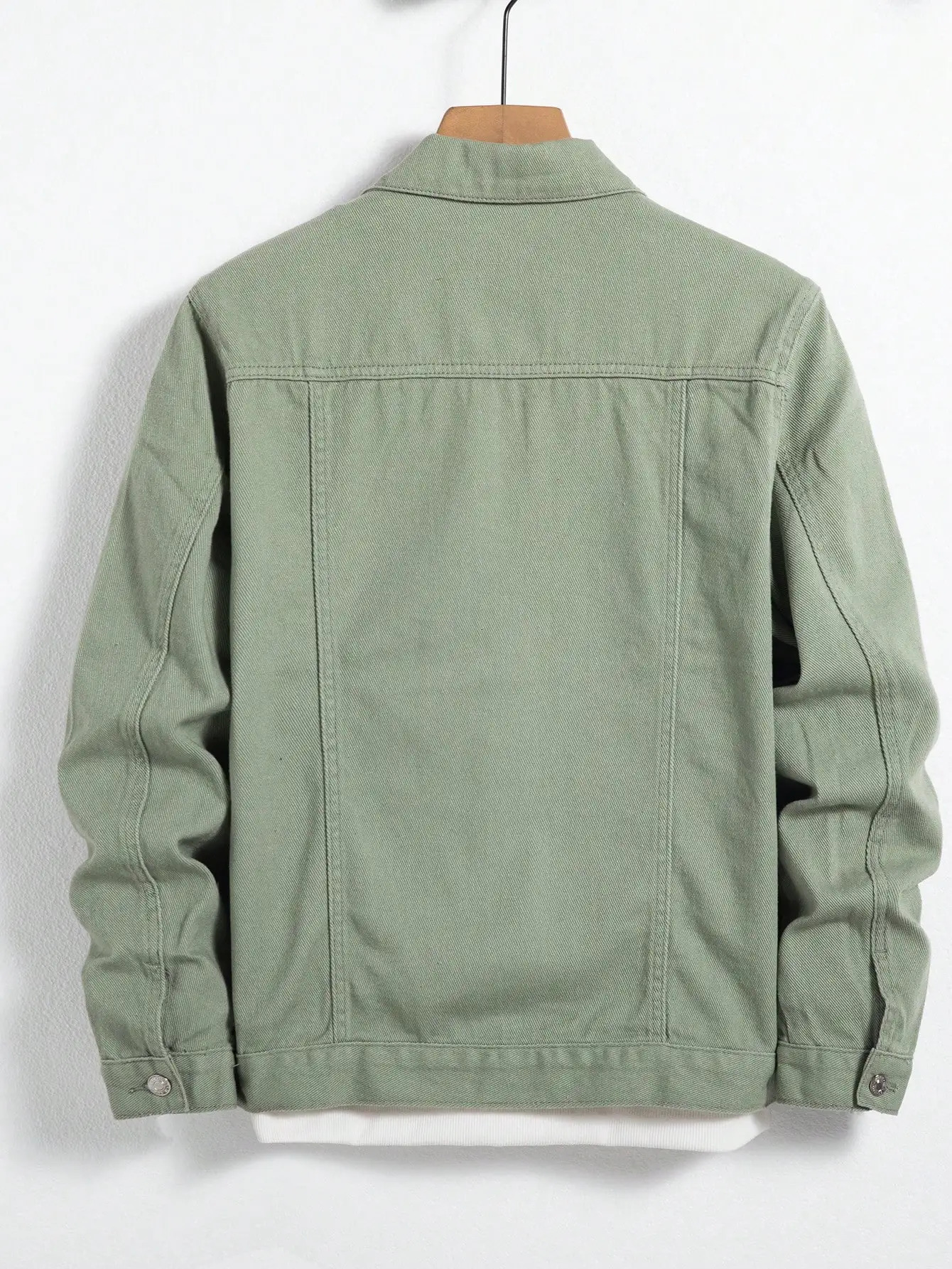 Mens denim jacket for spring and autumn Green coat Fashionable trendy simple style For daily casual wear 250809