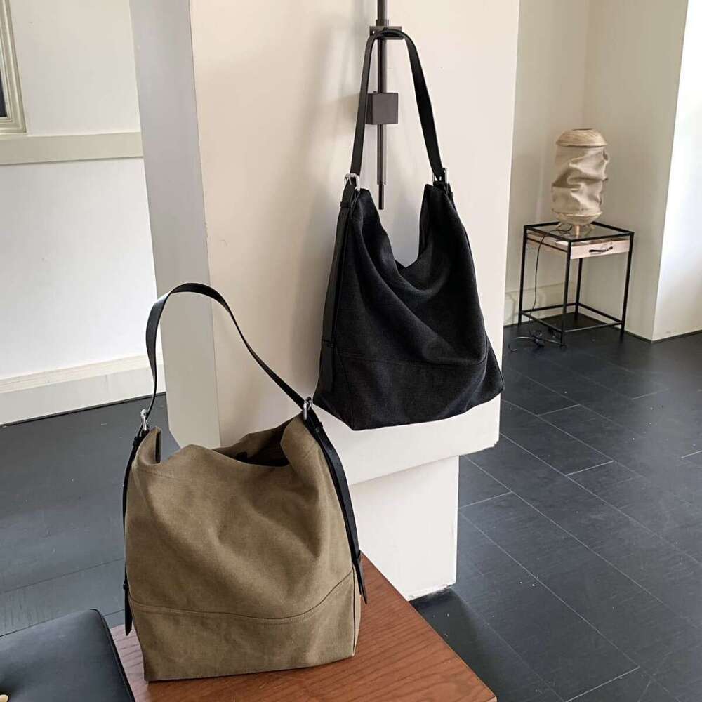 New Korean Style Large Capacity Canvas Tote Casual Commuting Versatile Single Shoulder Niche Genuine Leather Women's Bag designer bag B5