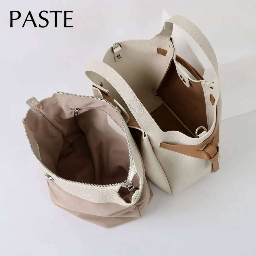 2025 Beige Color Large Capacity Commute Trapeze Tote Full Grain Cowhide Leather Women Shoulder Bag High-grade Cowskin Handbag