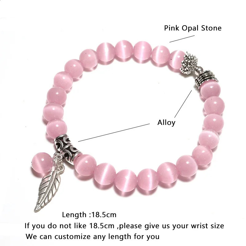 Genuine Cat Eyes Stone Bracelet For Women Natural Moonstone Braslet Leaf Pendant Braclet Pink Opal Brazalete Girlfriend Gift 250805