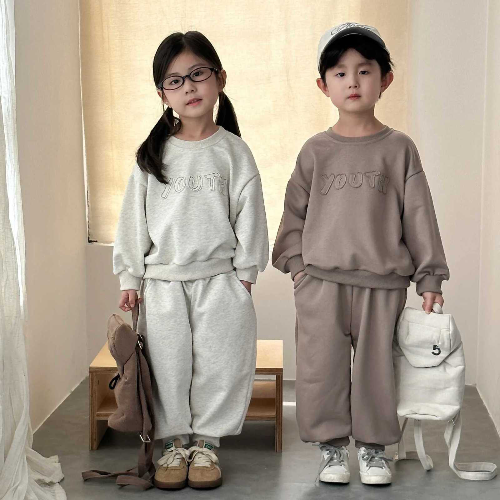 Baby Boys Autumn Sport Sets Round Neck Sweatshirt+Elastic Waist Pant Toddler Boys Sets Solid Color Simple Casual 1-8Y Boys Sets Z250811