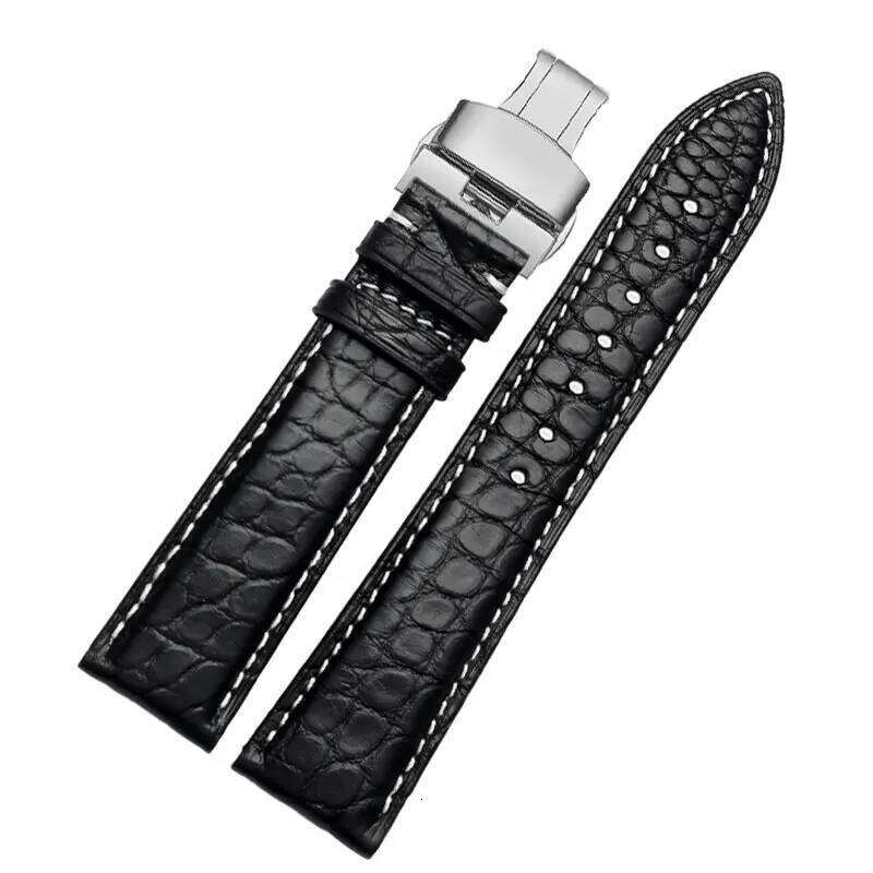 High Quality Crocodile Skin Watchband 18Mm 19Mm 20Mm 22Mm 23Mm Men Watch Strap Genuine Leather Bracelet Stainless Steel Buckle