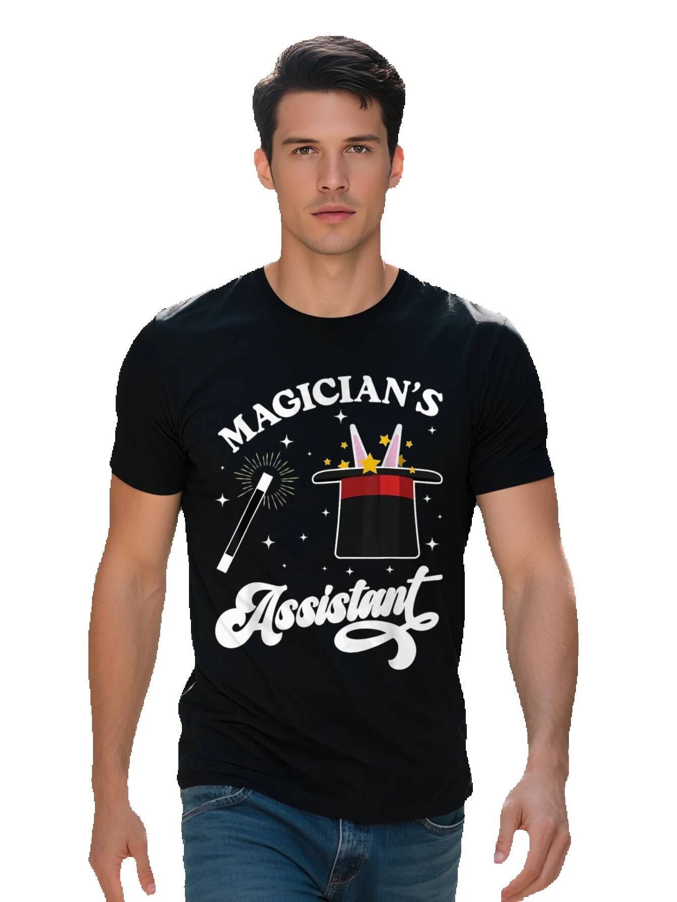 Men Magician s Assistant Graphic T Shirt Cotton GSM Short Sleeve Tee with Magic Hat Stars Design Regular 64916 84beb
