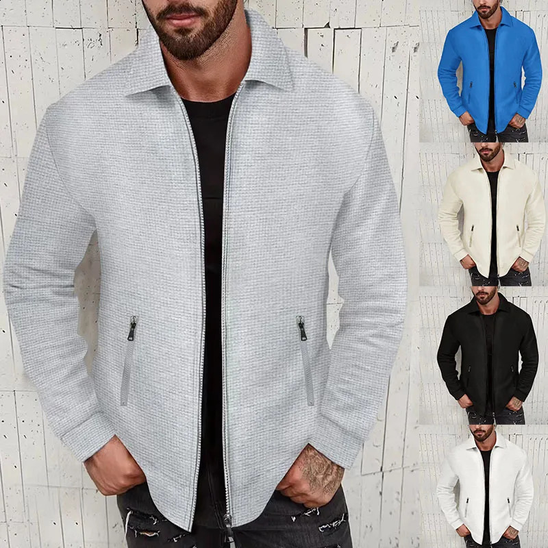 European and American cross-border waffle long-sleeved zipper jacket casual mens autumn coat 250809