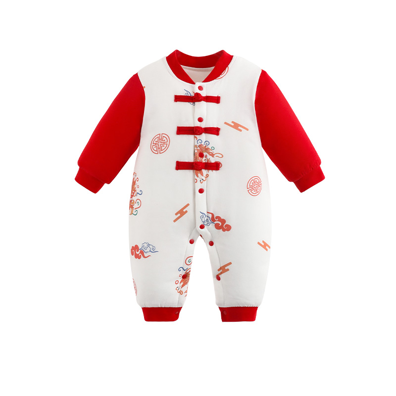 baby winter warm threelayer cottonfilled dragon phoenix pattern onesie