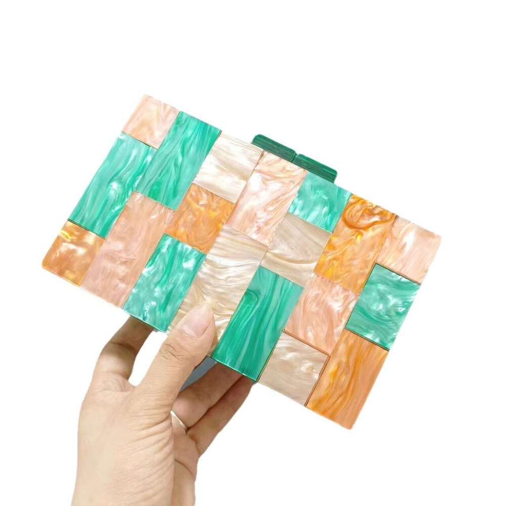 Women's New Color-Block Acrylic Evening Bag Single Shoulder Crossbody Wedding Banquet Clutch