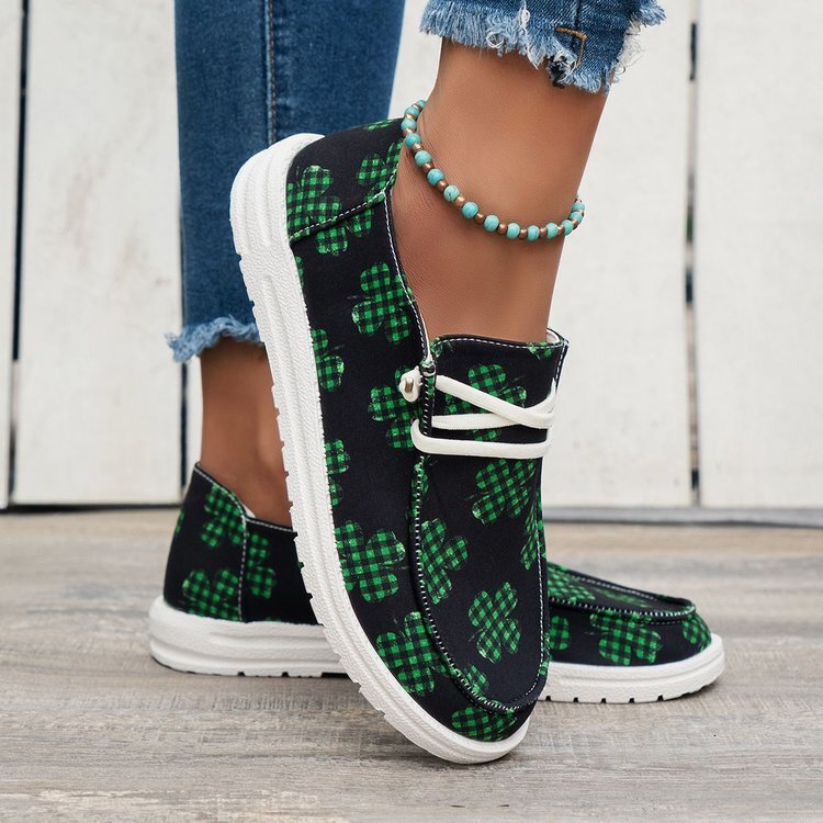 2025 New Designer Women's Large-sized All-season Canvas Men's Shoes Breathable Clover-printed Colorful Export Sports Flat Casual Shoes For E