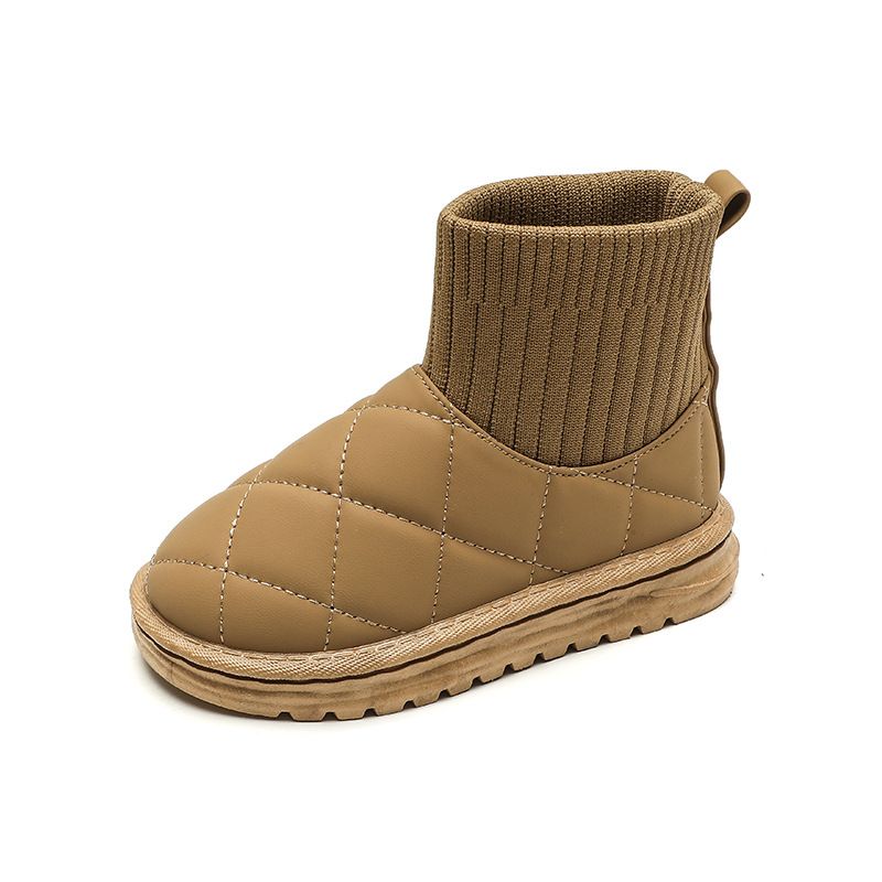 Children Boots Sock Snow Boots Girls Short Ankle Boots Kids Cute Sewing Autumn Winter Warm Cotton Plush Shoes for Boys Unisex PU Waterproof Sizes 25-3