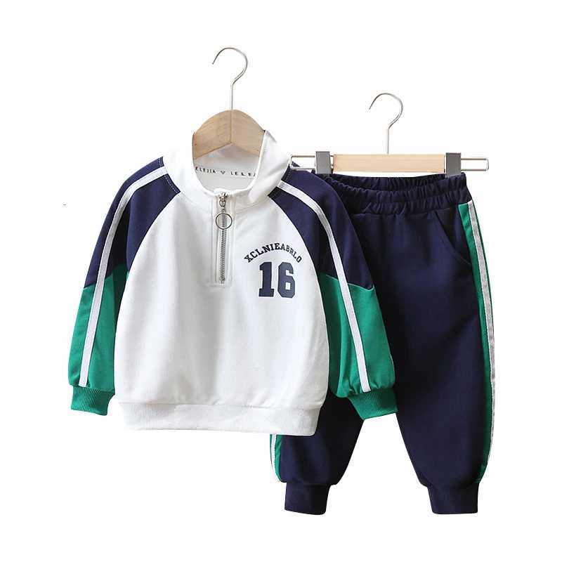 2025 Autumn New Handsome Casual Childrens Sportswear Boys Two-piece Color Blocked Letter Printed Hoodie Elastic Waist Pants Z250811