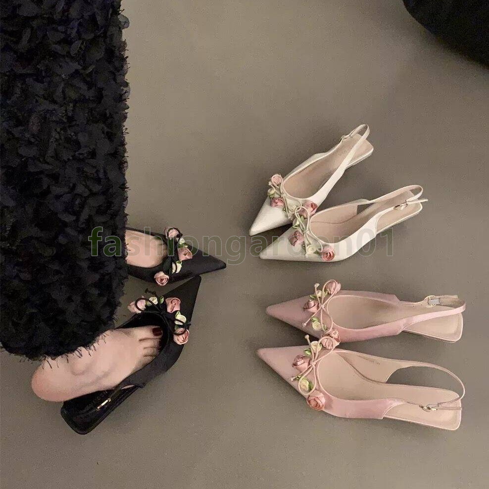 summer slingbacks loafers womens designer sandals low heels dress shoes fashion elegant satin pointed toe women luxury shoes size 35-40