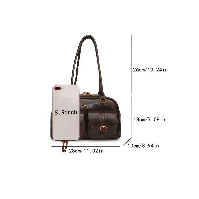Womens Coffee Brown Multi-Pocket Handbag Shoulder Bag Stylish Versatile Letter Crossbody Purse for Travel Work Shopping Dates Z250811